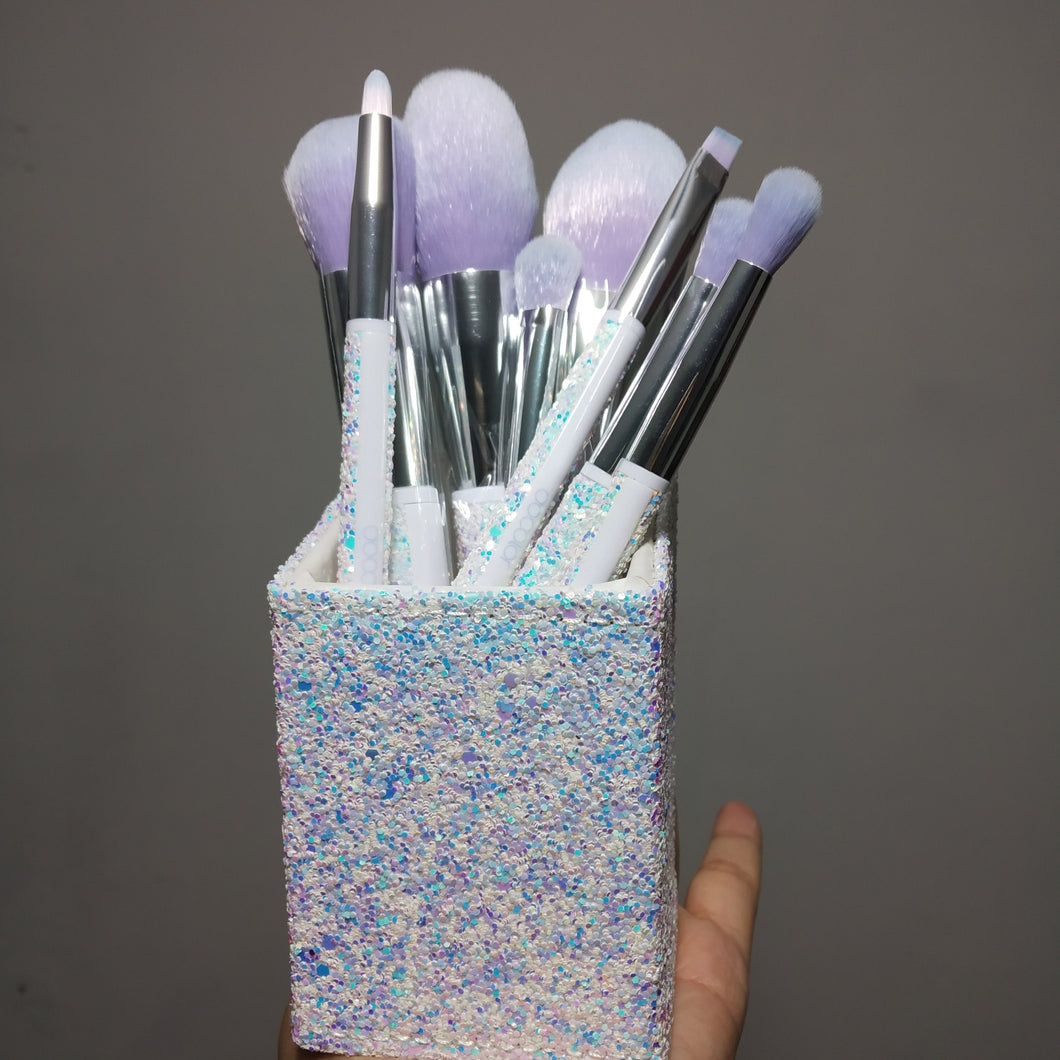 8 Pieces Sparkle Brush Set With Holder (White)